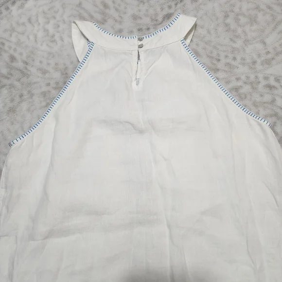 Lucky Brand 100% Linen Halter Dress Size M Embroidered White And Blue - Picture 6 of 16